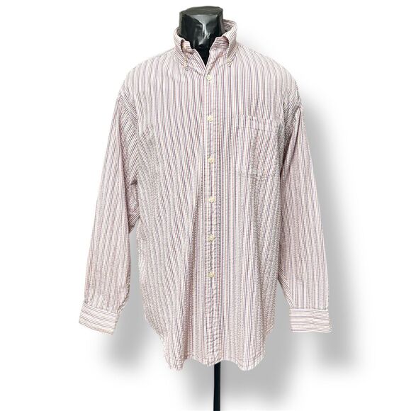 Brooks Brothers Men's L Red Stripe Cotton Textured Button Down Long Sleeve Shirt - Picture 2 of 8